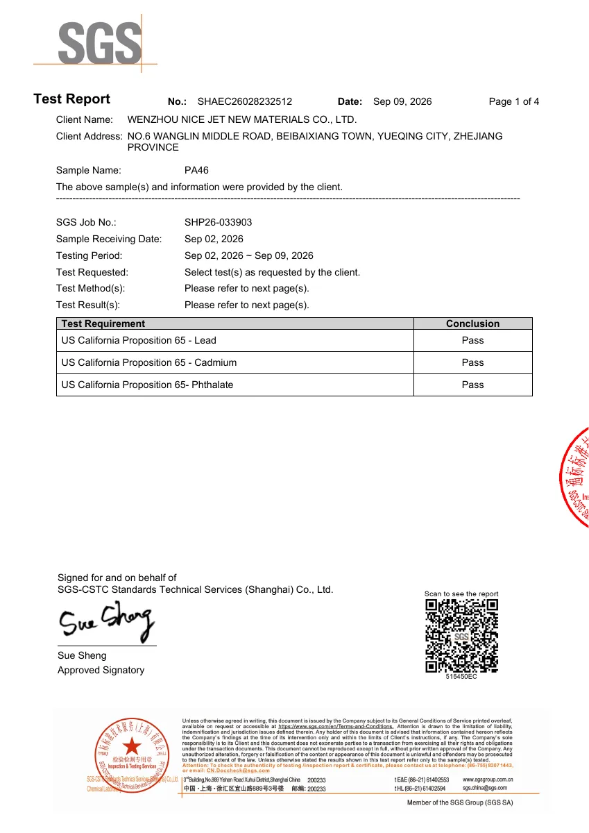 First page of PA46 California 65 SGS test report