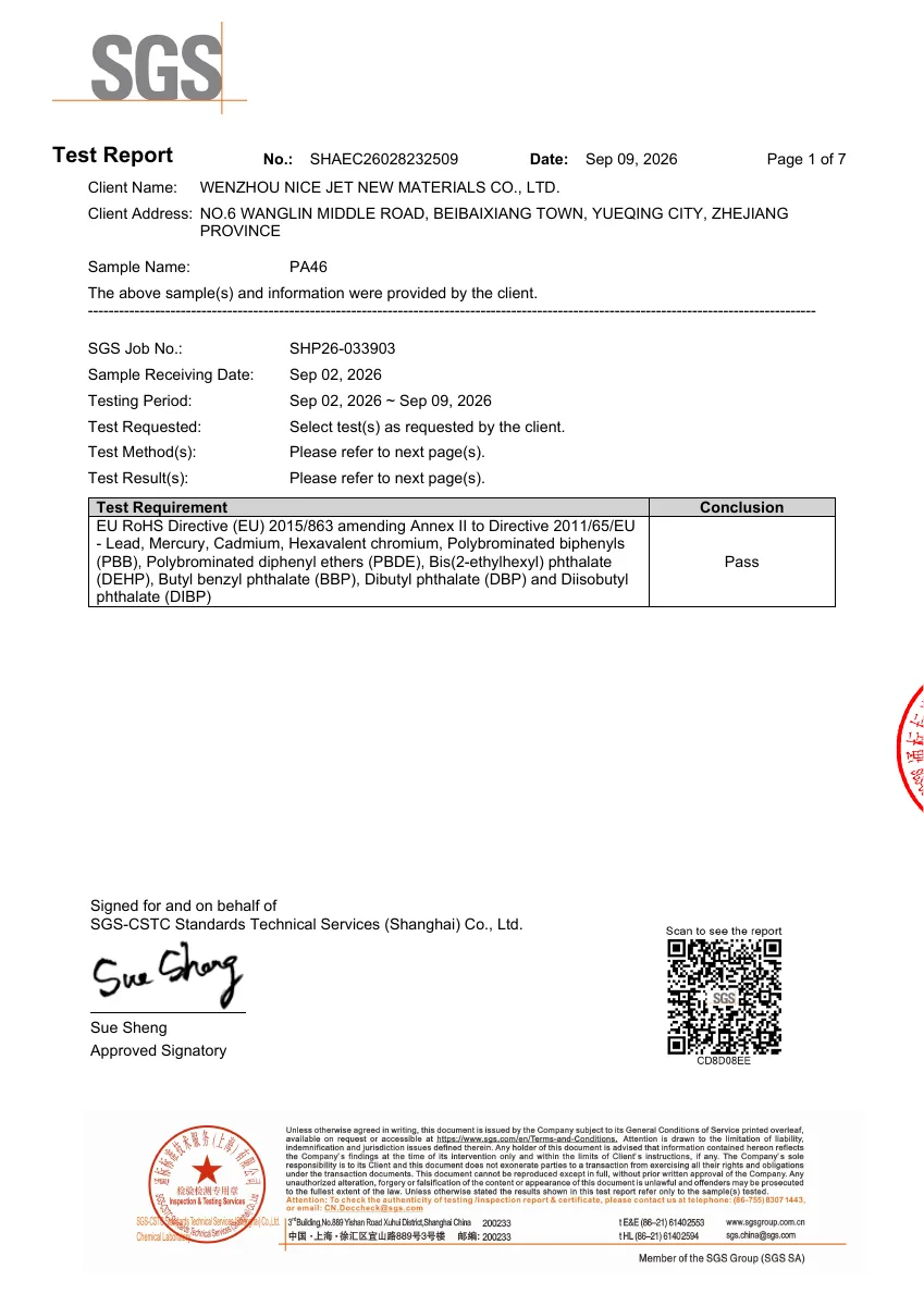 First page of PA46 EU RoHS SGS test report