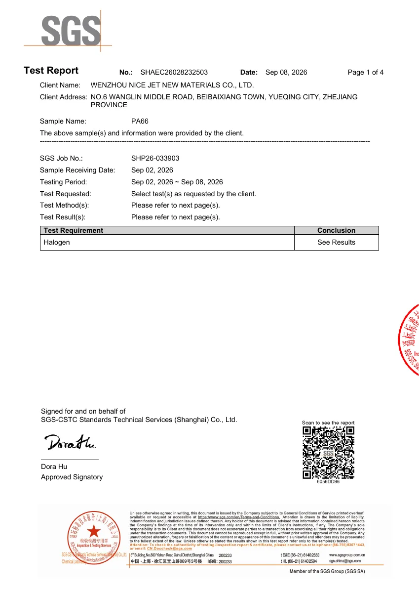 First page of PA66 Halogen SGS test report
